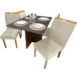 Mesa de Jantar Helo 120x90cm em Linho com 4 Cadeiras California Poliman