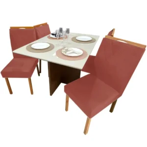 Mesa de Jantar Helo 120x90cm em Veludo com 4 Cadeiras California Poliman