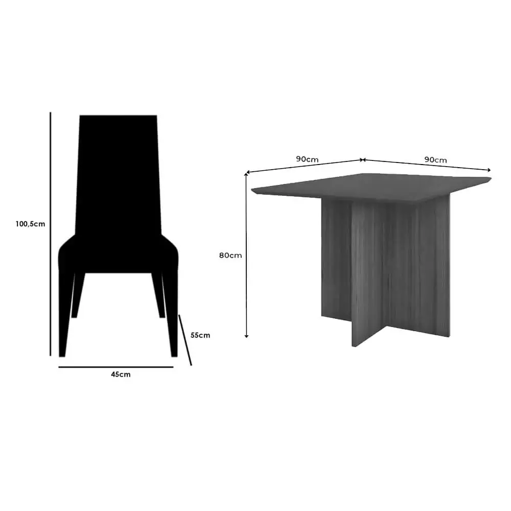 Mesa de Jantar Helo 90x90cm em Veludo com 4 Cadeiras California Poliman - Imagem 2