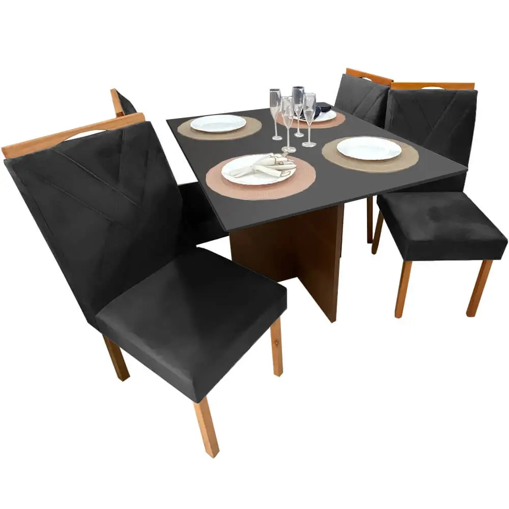 Mesa de Jantar Helo 90x90cm em Veludo com 4 Cadeiras California Poliman - Imagem 10