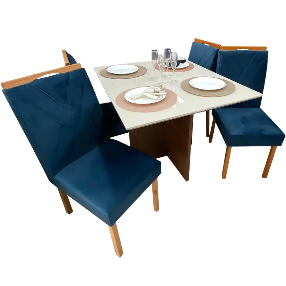Mesa de Jantar Helo 90x90cm em Veludo com 4 Cadeiras California Poliman - Imagem 9