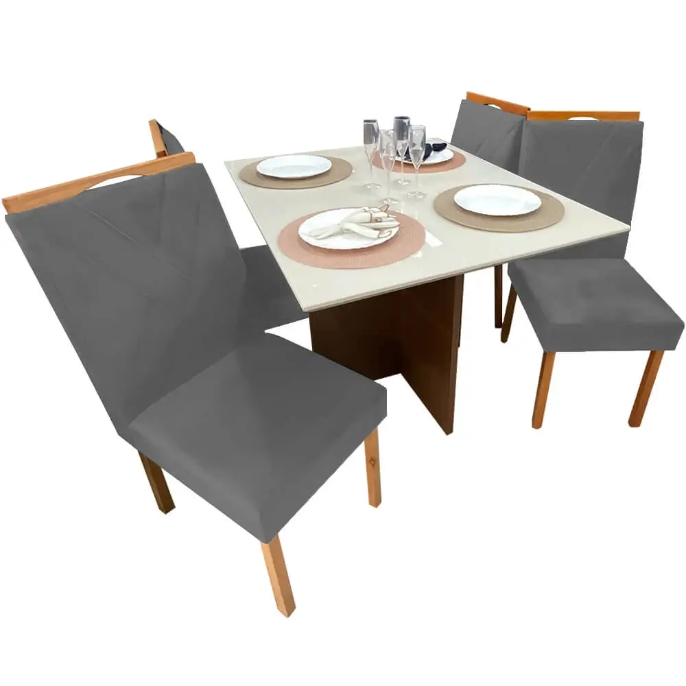 Mesa de Jantar Helo 90x90cm em Veludo com 4 Cadeiras California Poliman - Imagem 5