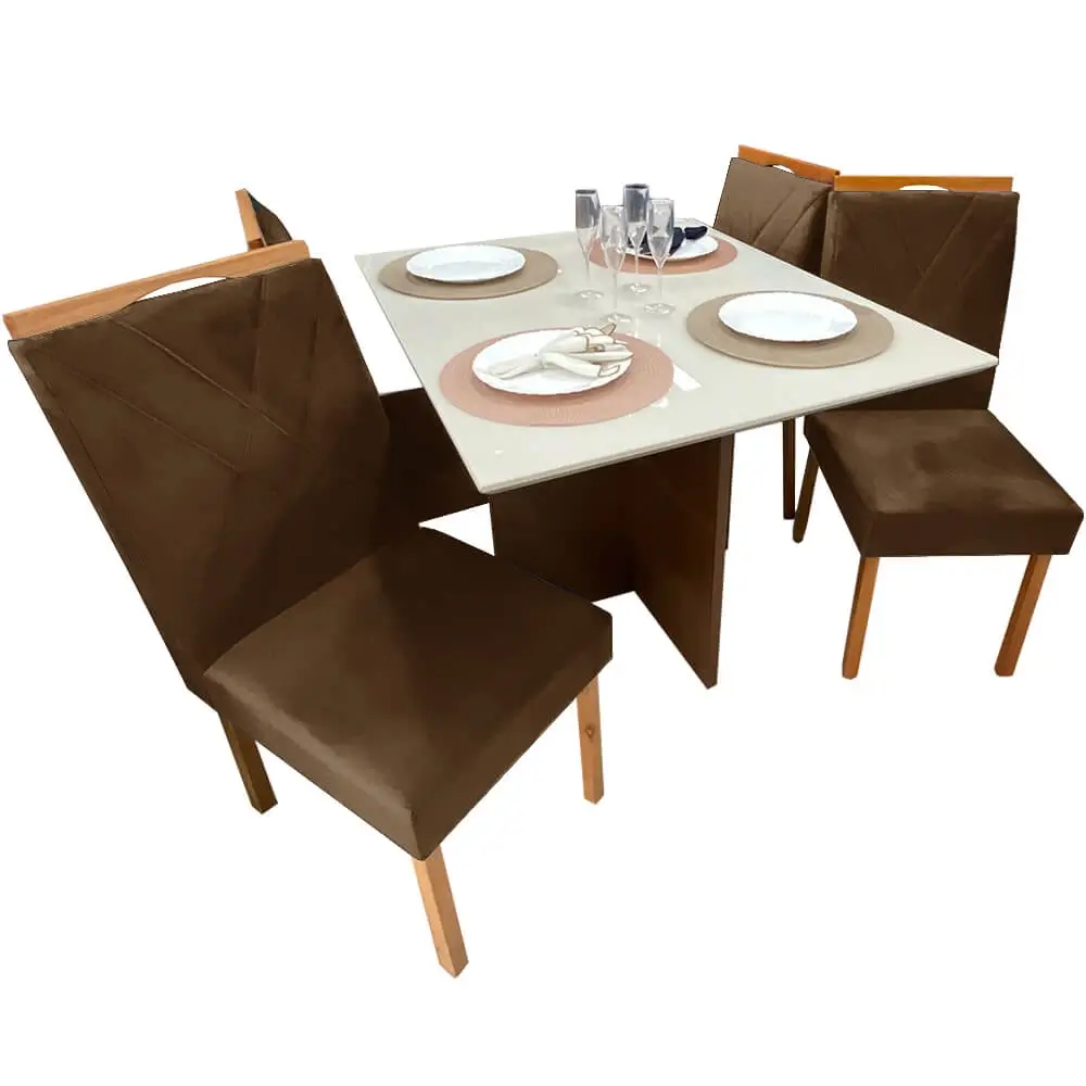 Mesa de Jantar Helo 90x90cm em Veludo com 4 Cadeiras California Poliman - Imagem 8