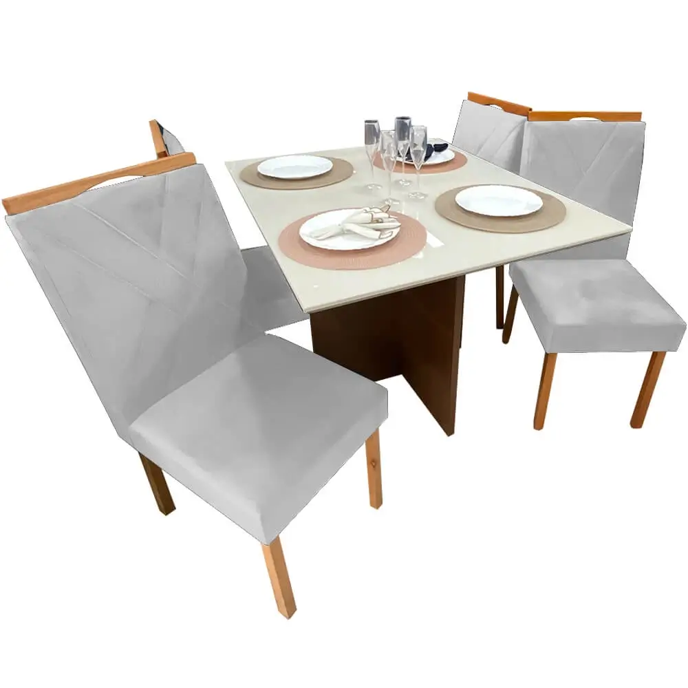Mesa de Jantar Helo 90x90cm em Veludo com 4 Cadeiras California Poliman - Imagem 7