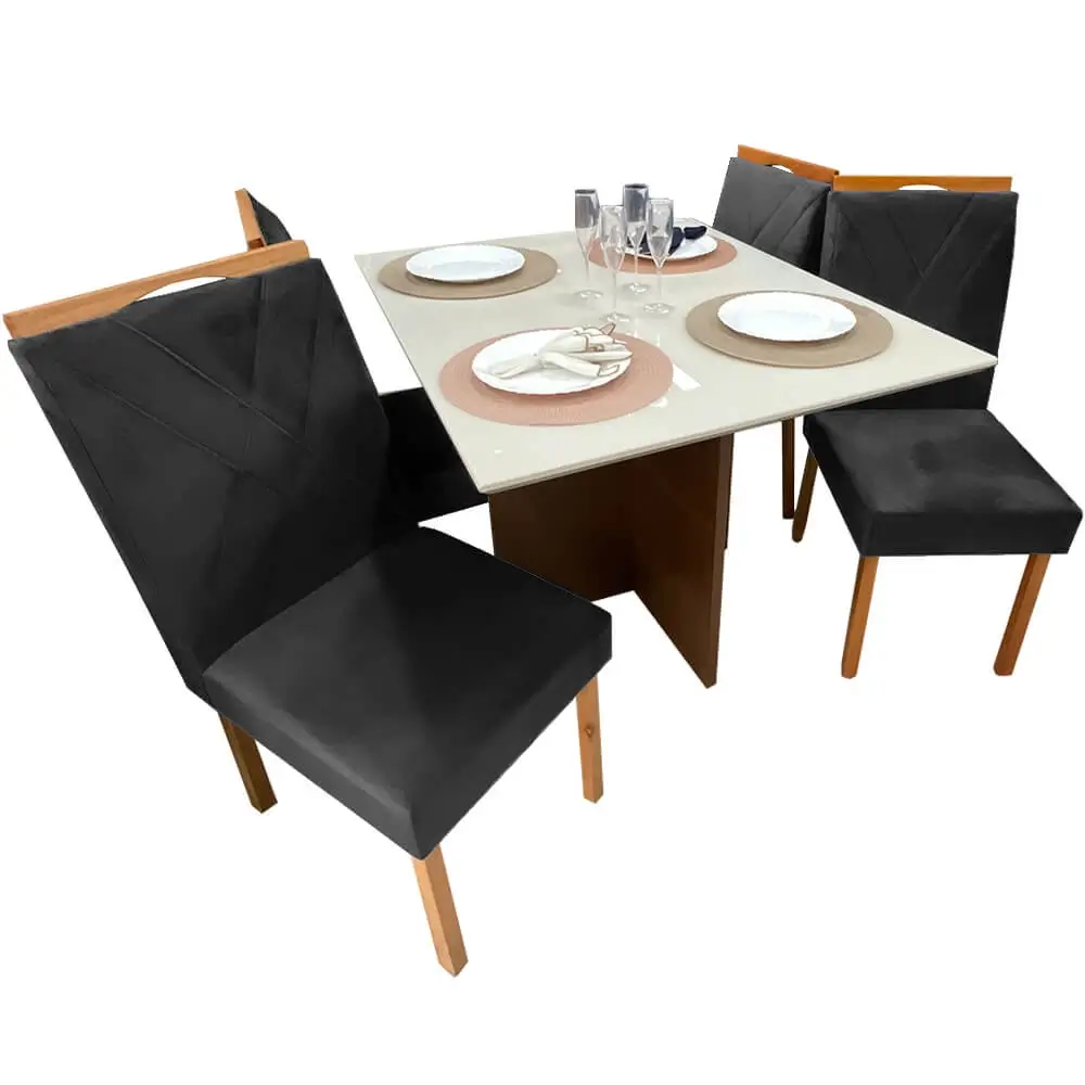 Mesa de Jantar Helo 90x90cm em Veludo com 4 Cadeiras California Poliman - Imagem 6
