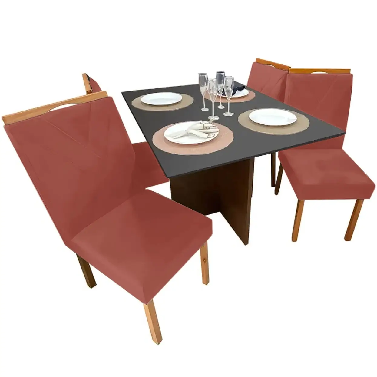 Mesa de Jantar Helo 90x90cm em Veludo com 4 Cadeiras California Poliman - Imagem 4