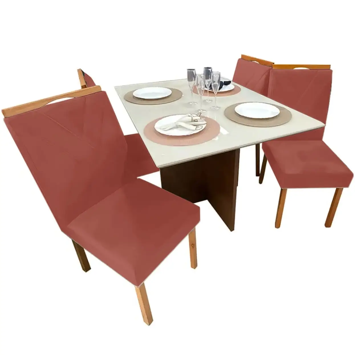 Mesa de Jantar Helo 90x90cm em Veludo com 4 Cadeiras California Poliman