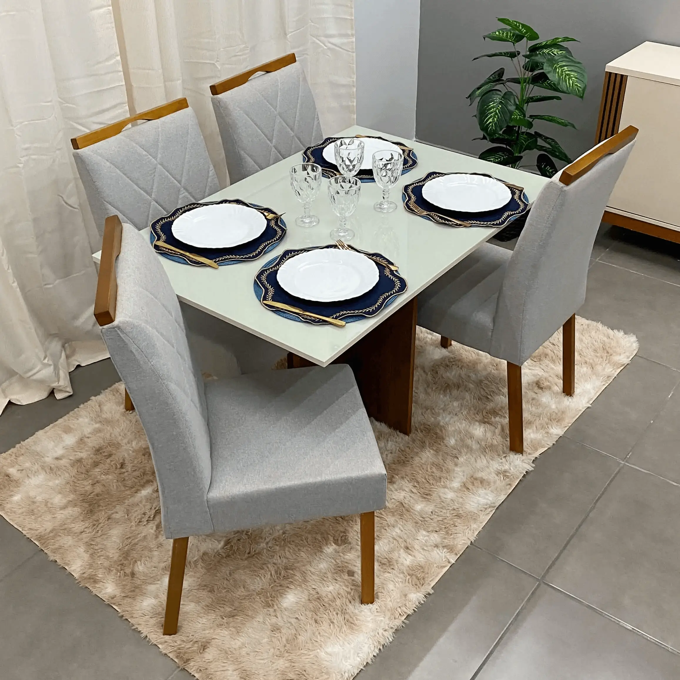 Mesa de Jantar Los Angeles 120x80cm em Linho com 4 Cadeiras Minas Plac - Imagem 3
