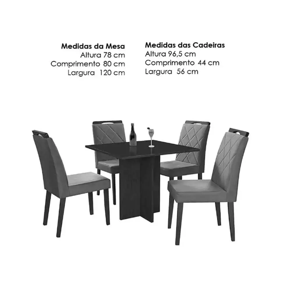 Mesa de Jantar Los Angeles 120x80cm em Linho com 4 Cadeiras Minas Plac - Imagem 2