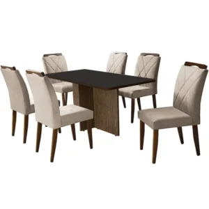 Mesa de Jantar Los Angeles 160x80cm em Veludo com 6 Cadeiras California Minas Plac