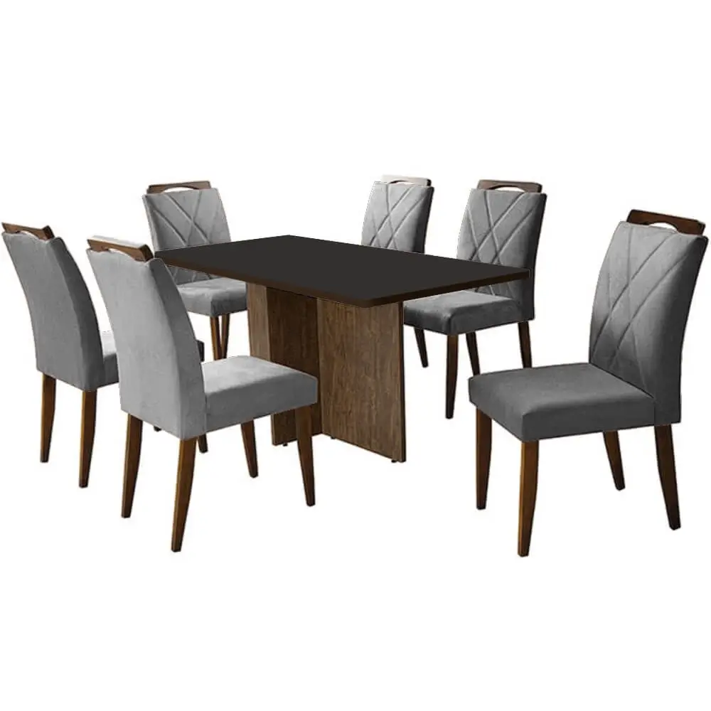 Mesa de Jantar Los Angeles 160x80cm em Veludo com 6 Cadeiras California Minas Plac - Imagem 9