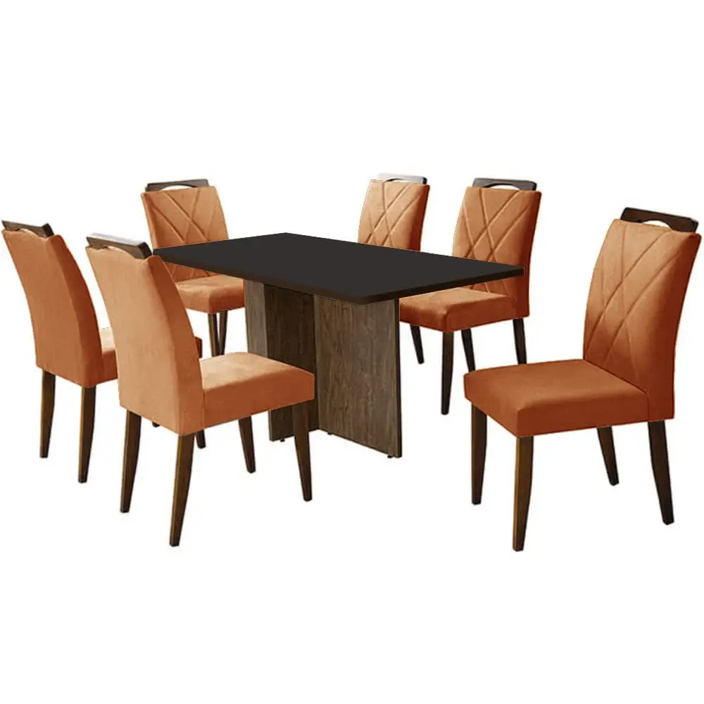 Mesa de Jantar Los Angeles 160x80cm em Veludo com 6 Cadeiras California Minas Plac - Imagem 8