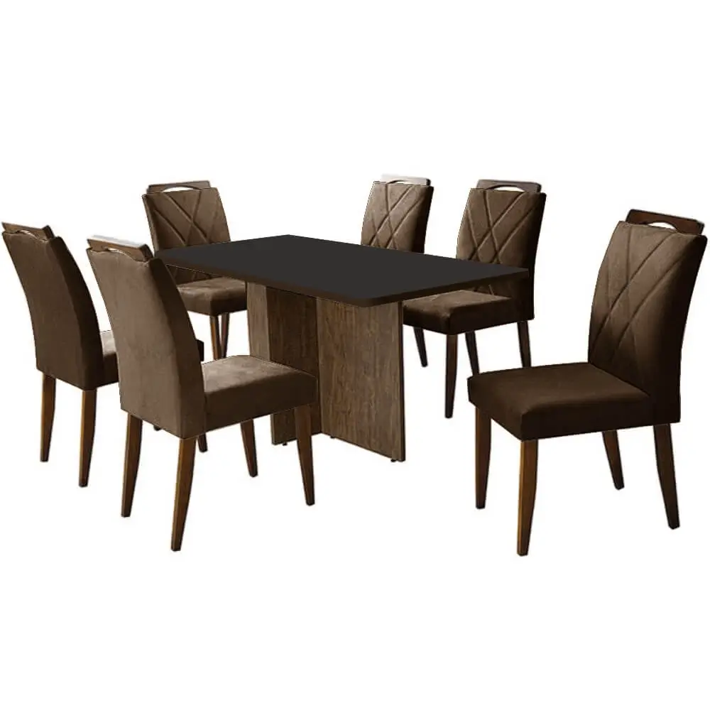 Mesa de Jantar Los Angeles 160x80cm em Veludo com 6 Cadeiras California Minas Plac - Imagem 7
