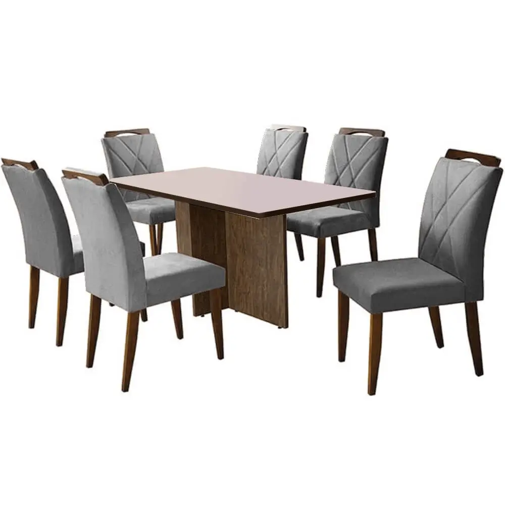 Mesa de Jantar Los Angeles 160x80cm em Veludo com 6 Cadeiras California Minas Plac - Imagem 5
