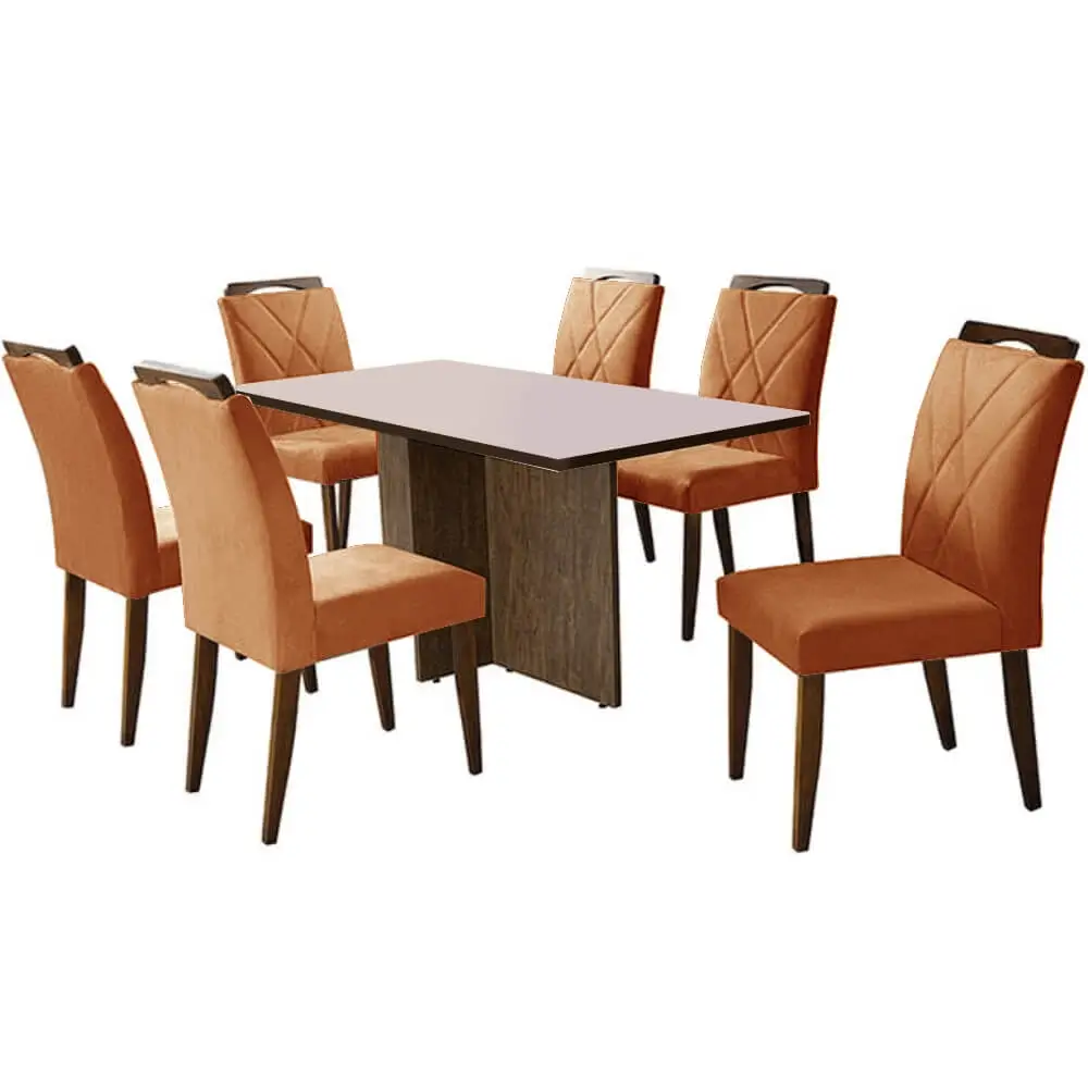 Mesa de Jantar Los Angeles 160x80cm em Veludo com 6 Cadeiras California Minas Plac - Imagem 4