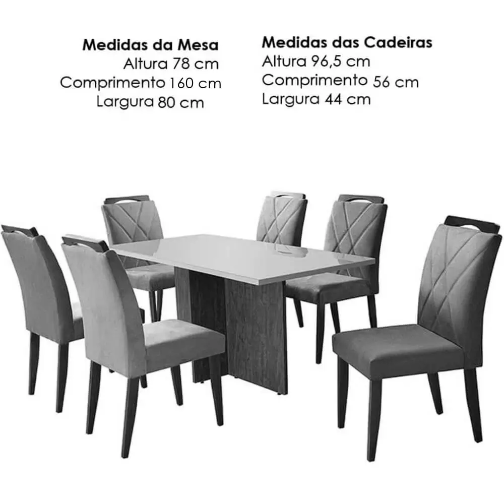 Mesa de Jantar Los Angeles 160x80cm em Veludo com 6 Cadeiras California Minas Plac - Imagem 2