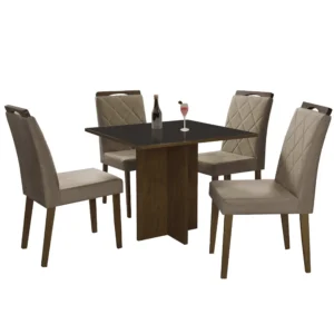 Mesa de Jantar Los Angeles 120x80cm em Linho com 4 Cadeiras Minas Plac