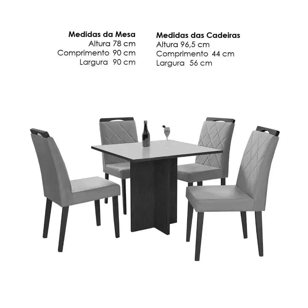 Mesa de Jantar Los Angeles 90x90cm em Linho com 4 Cadeiras Minas Plac - Imagem 2