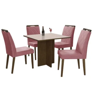 Mesa de Jantar Los Angeles 120x80cm em Linho com 4 Cadeiras Minas Plac