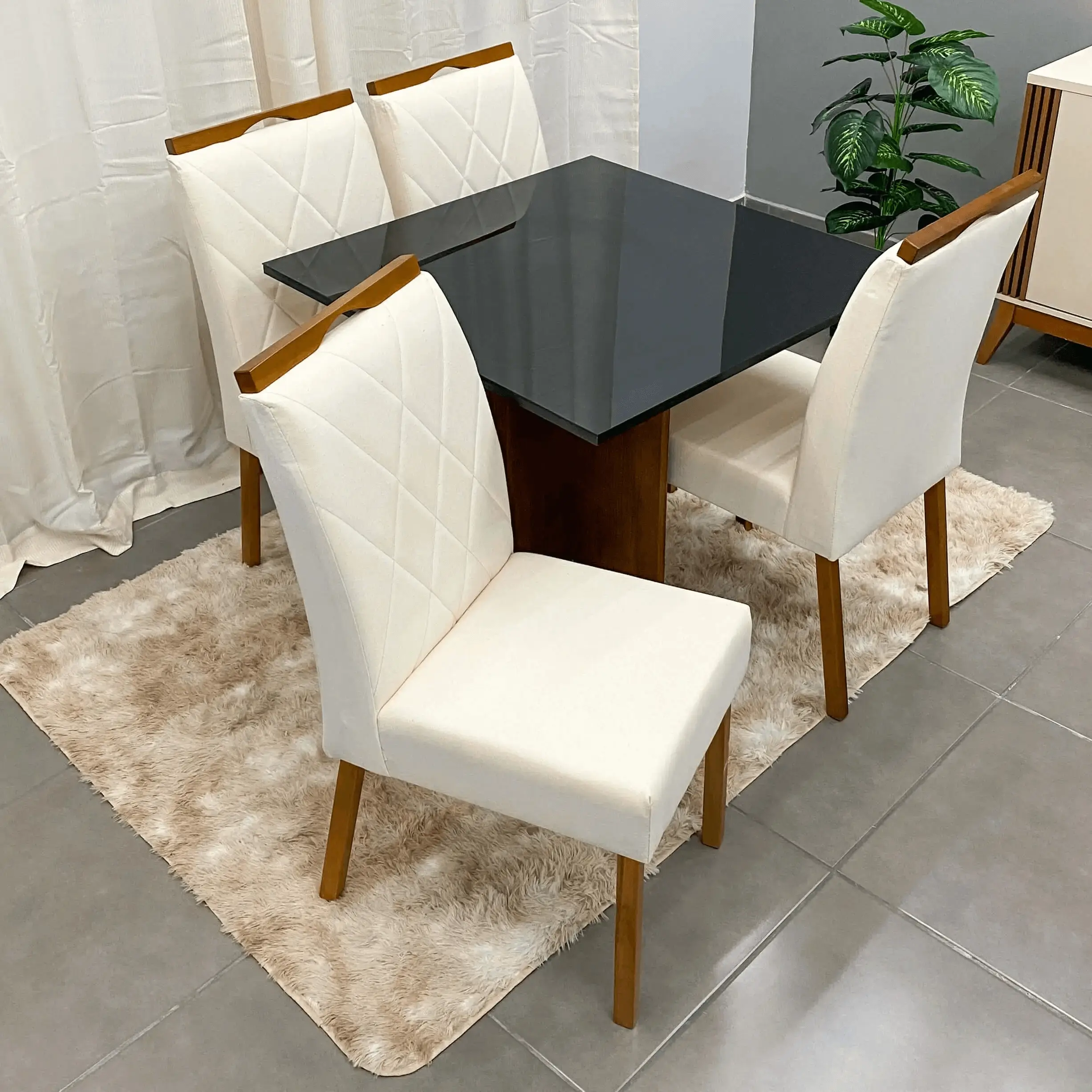 Mesa de Jantar Los Angeles 90x90cm em Linho com 4 Cadeiras Minas Plac - Imagem 3