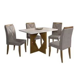 MESA DE JANTAR MADRID 120X80CM COM 4 CADEIRAS CALIFÓRNIA MINAS PLAC COR CINAMOMO OFF WHITE