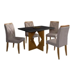MESA DE JANTAR MADRID 90X90CM COM 4 CADEIRAS CALIFÓRNIA MINAS PLAC COR CINAMOMO PRETO
