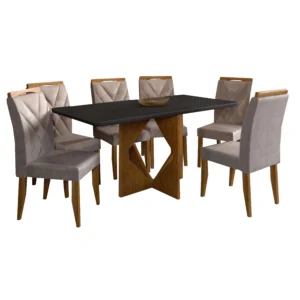 MESA DE JANTAR MADRID 160X80CM COM 6 CADEIRAS CALIFÓRNIA MINAS PLAC COR CINAMOMO PRETO