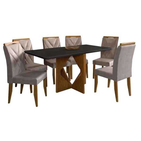 MESA DE JANTAR MADRID 160X80CM COM 6 CADEIRAS CALIFÓRNIA MINAS PLAC COR CINAMOMO PRETO