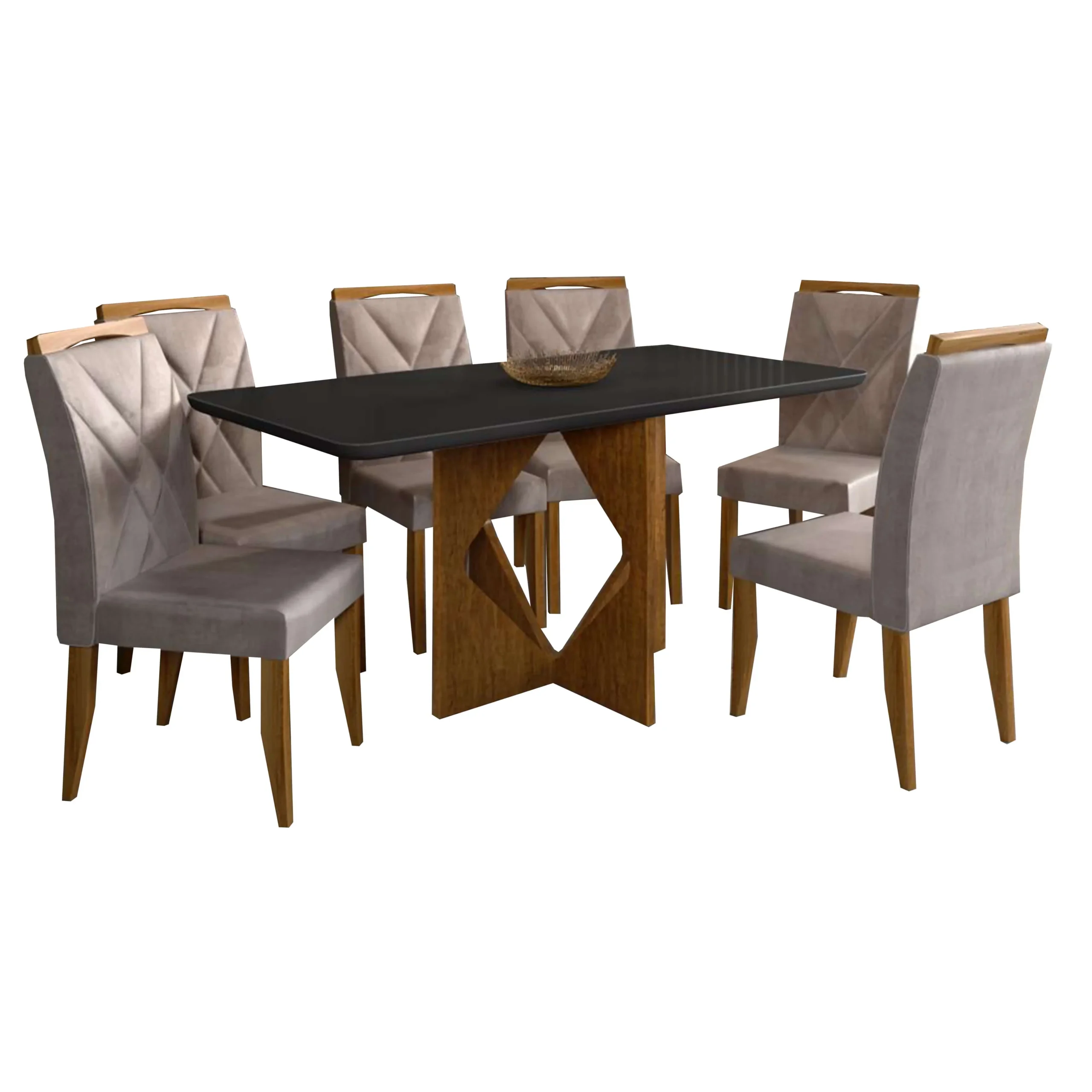 MESA DE JANTAR MADRID 160X80CM COM 6 CADEIRAS CALIFÓRNIA MINAS PLAC COR CINAMOMO PRETO
