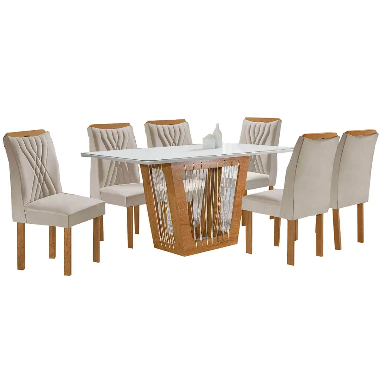 Mesa de Jantar Marselha 160x80cm com 6 Cadeiras Cel Móveis