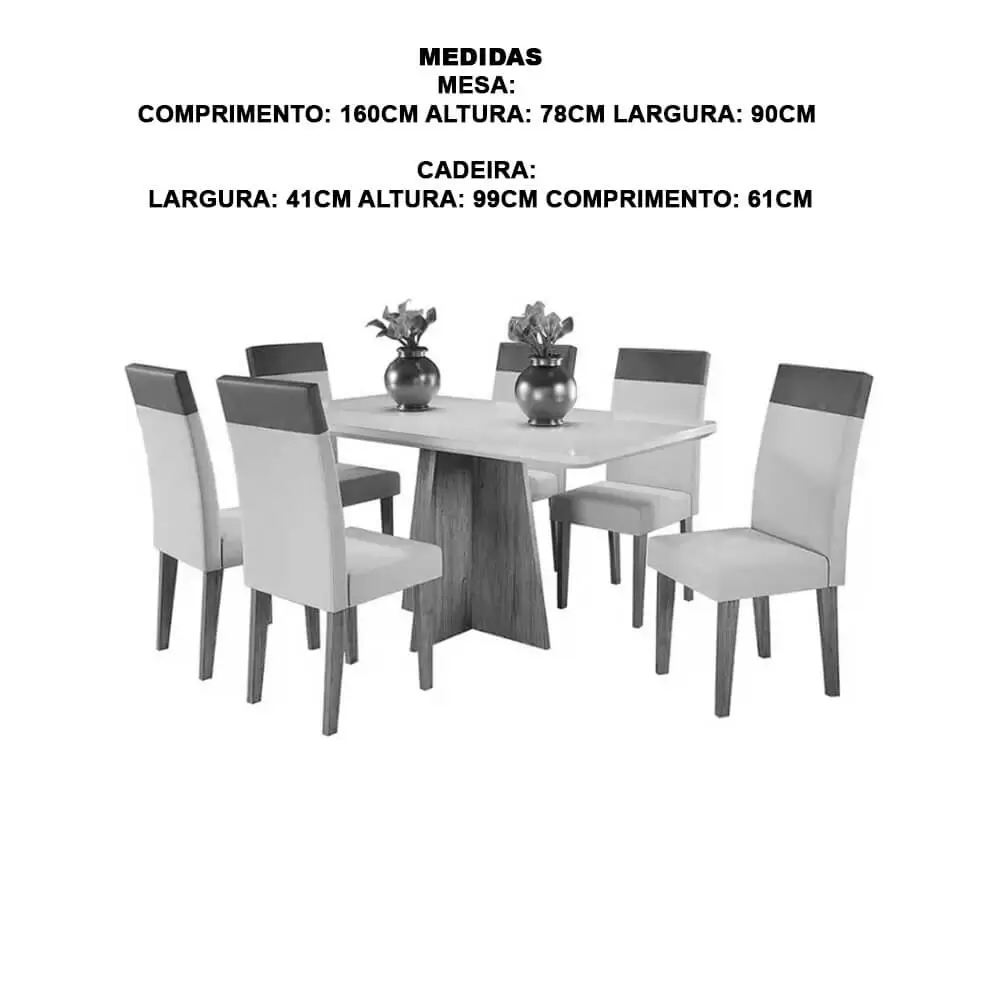 Mesa de Jantar Viena 160x80cm com 6 Cadeiras Turim Tecido Linho Viero - Imagem 2