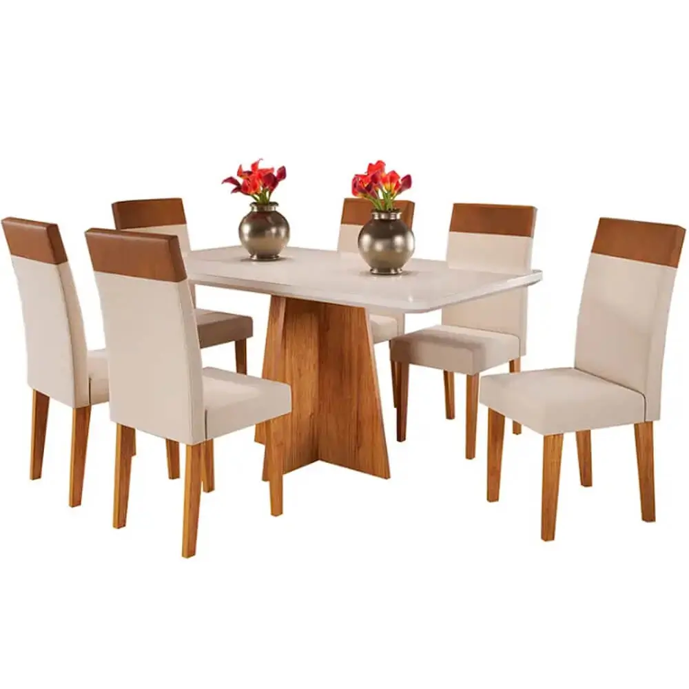 Mesa de Jantar Viena 160x80cm com 6 Cadeiras Turim Tecido Linho Viero