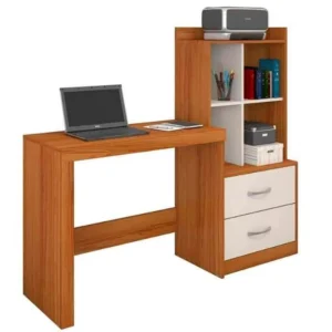 MESA PARA COMPUTADOR ALANA COM ESTANTE 2 GAVETAS COR CINAMOMO OFF WHITE