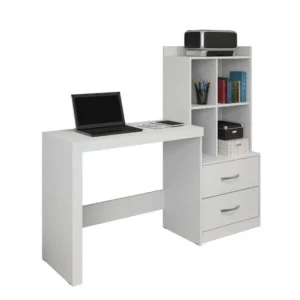 MESA PARA COMPUTADOR ALANA COM ESTANTE 2 GAVETAS COR BRANCO