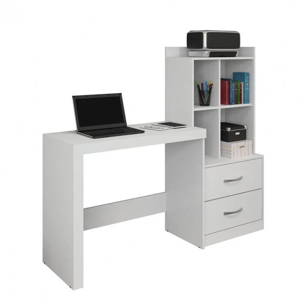 MESA PARA COMPUTADOR ALANA COM ESTANTE 2 GAVETAS COR BRANCO