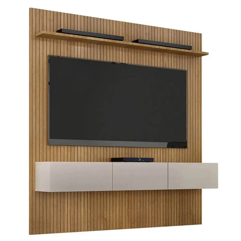 PAINEL CURITIBA COM NICHO 179CM PARA TV ATÉ 70 POLEGADAS VALDEMOVEIS COR CINAMOMO OFF WHITE