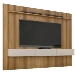 PAINEL CURITIBA COM NICHO 224CM PARA TV ATÉ 75 POLEGADAS VALDEMOVEIS COR CINAMOMO OFF WHITE