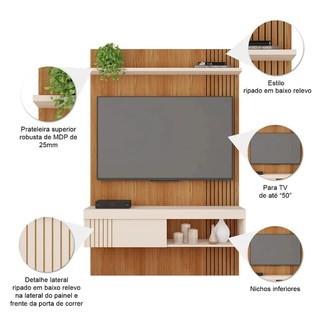 Painel Jade para Tv Até 50 Polegadas 1 Porta Caemmun - Imagem 3