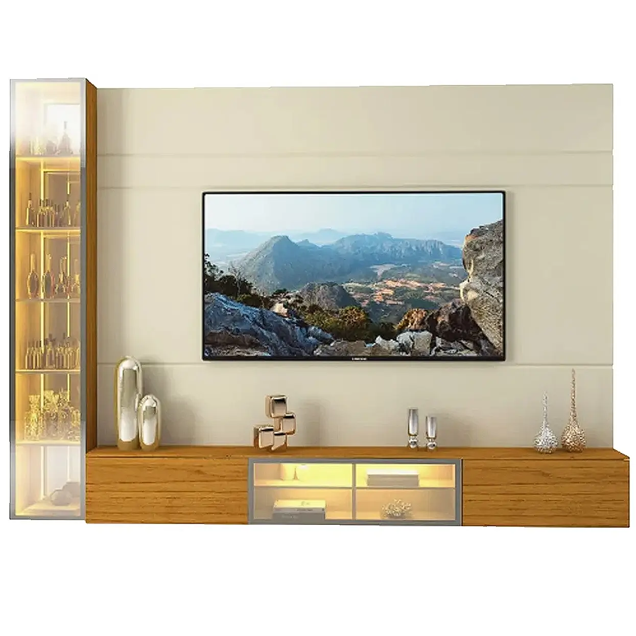 PAINEL LUMINARE PARA TV ATÉ 85 POLEGADAS COM LED 4 PORTAS GELIUS COR OFF WHITE NATURALE