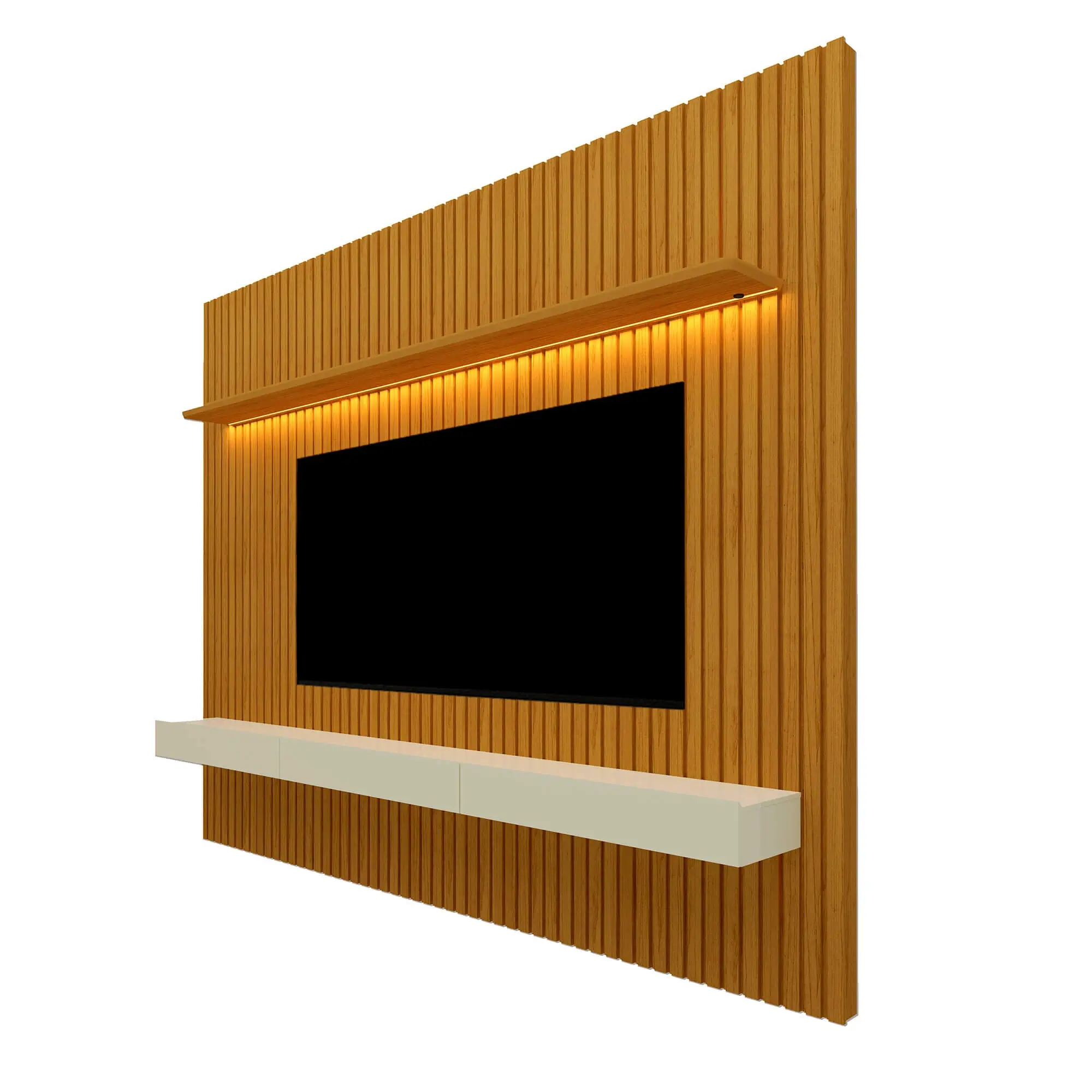 PAINEL NOBRE COM NICHO 230CM HOME PARA TV ATÉ 85 POLEGADAS COM LED GELIUS COR NATURALE OFF WHITE