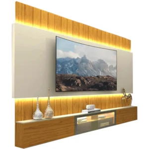 PAINEL SOBERANO PARA TV ATÉ 85 POLEGADAS RIPADO COM LED E VIDRO REFLECTA GELIUS COR NATURALE OFF WHITE