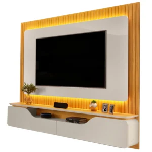 PAINEL TREVISO PARA TV ATÉ 70 POLEGADAS RIPADO COM LED 2 PORTAS DJ COR BALI CEDRO