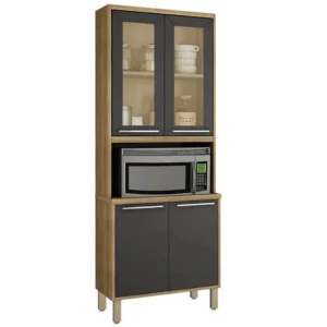 Paneleiro Paris 4 Portas com Vidro Reflecta e Nicho para Micro-ondas Salleto