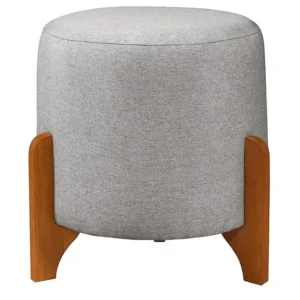 Puff Nara em Linho Redondo com Pés de Madeira Ra