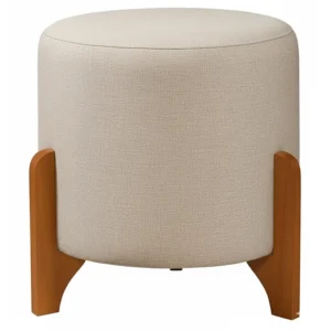 Puff Nara em Veludo Redondo com Pés de Madeira Ra