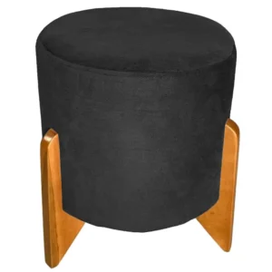 Puff Redondo em Veludo com Pés de Madeira Rio Minas