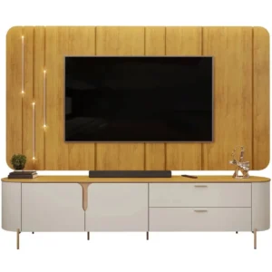 RACK CELINE COM PAINEL CELINE PARA TV ATÉ 75 POLEGADAS COM LED 2 PORTAS 2 GAVETAS DJ COR BALI CEDRO