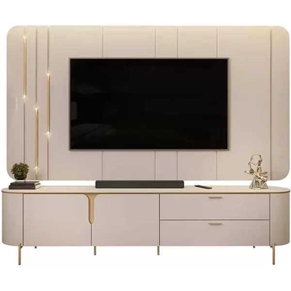 RACK CELINE COM PAINEL CELINE PARA TV ATÉ 75 POLEGADAS COM LED 2 PORTAS 2 GAVETAS DJ COR OFF WHITE