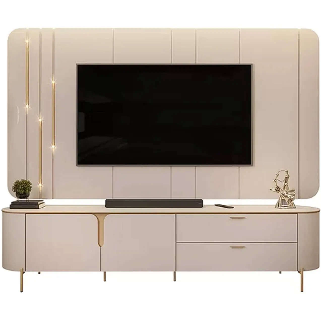 RACK CELINE COM PAINEL CELINE PARA TV ATÉ 75 POLEGADAS COM LED 2 PORTAS 2 GAVETAS DJ COR OFF WHITE