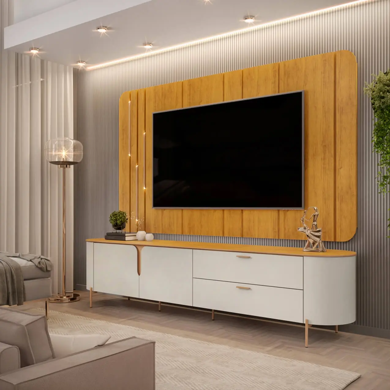 Rack Celine com Painel Celine para Tv Até 75 Polegadas com Led 2 Portas 2 Gavetas Dj - Imagem 5